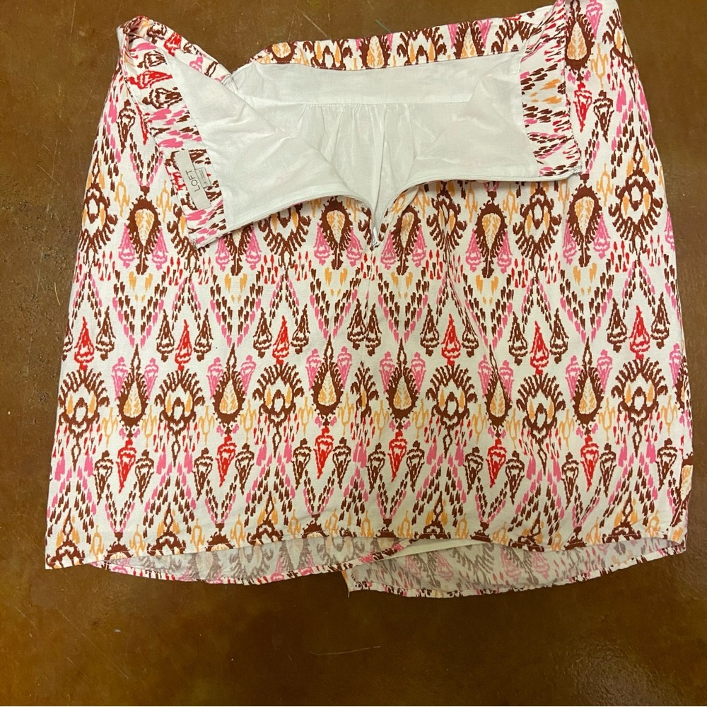 LOFT Ikat Linen Blend Twist Sarong Mini Skirt Size 8 Aztec Lined Casual Summer - Picture 9 of 13